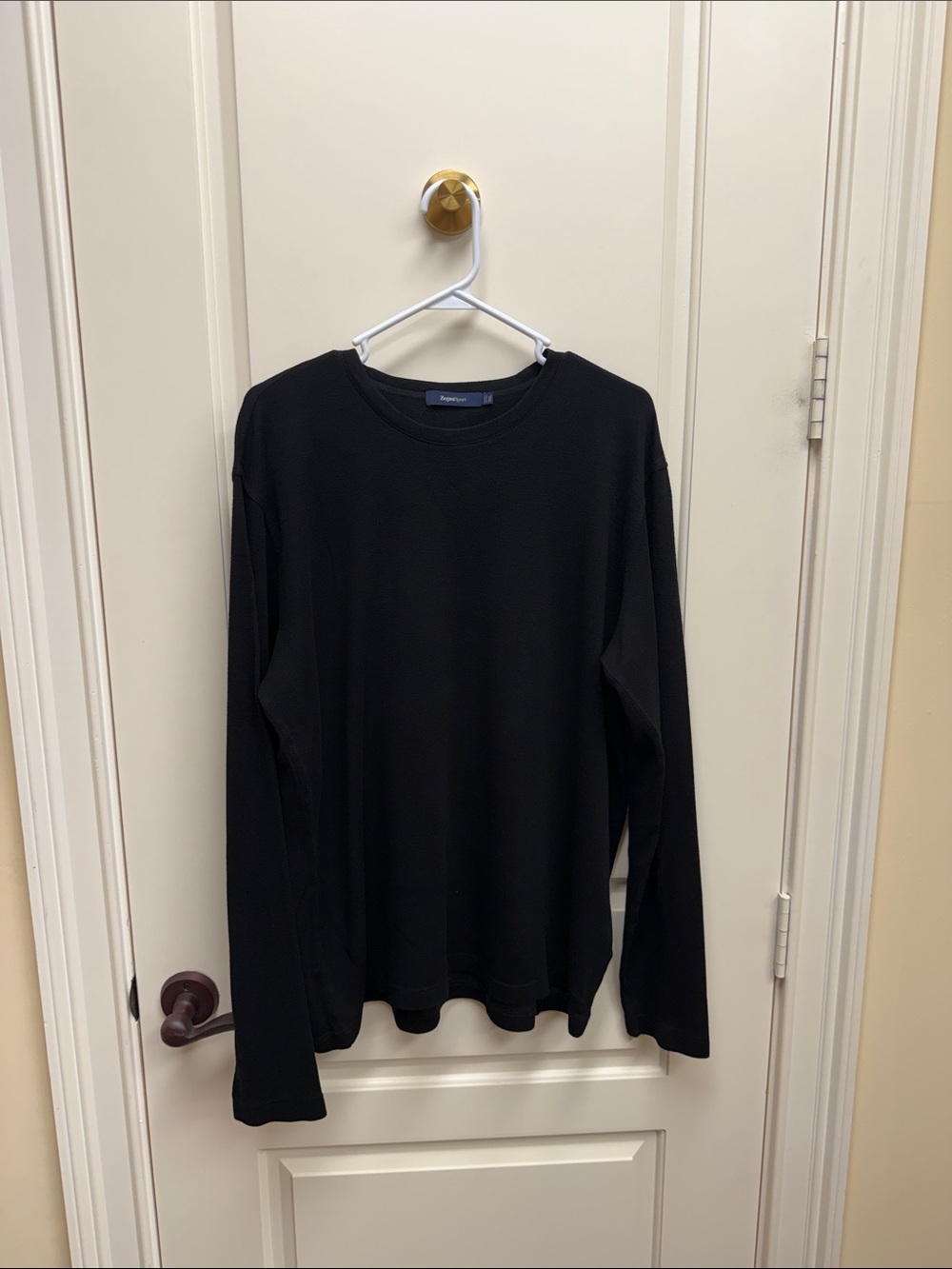 Zegna Sport Men's Black Long-Sleeve Crewneck Shirt